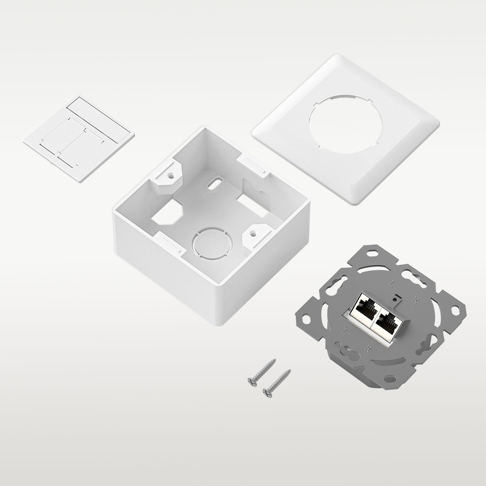 iwillink Enchufe de red Cat7 de 2 puertos – 10 Gigabit apantallado LAN – Enchufe de red – Montaje superficial/empotrado universal – POE+ – Compatible con CAT7 CAT6 CAT6A – Blanco