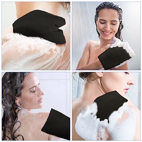 Image of Tatuo 12 Pack Korean Exfoliating Mitts, Italy Towel,8 x 5.5 in,Black | Body Washcloth, Remove Dead Skin, Viscose Rayon Scrubber for Home Spa, for Keratosis Pilaris, Reusable Full Body Use