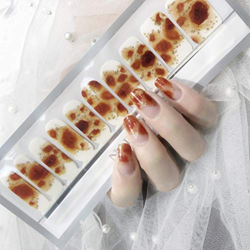 LIHI Color Lab 22PCS (2 Trial Samples)Adhesion Nail Art Transfer Decals Sticker Leopard Print Series DIY Nail Polish Strips ,Nail Wraps, 100% Real Nail Polish Applique ,S00901 Amber