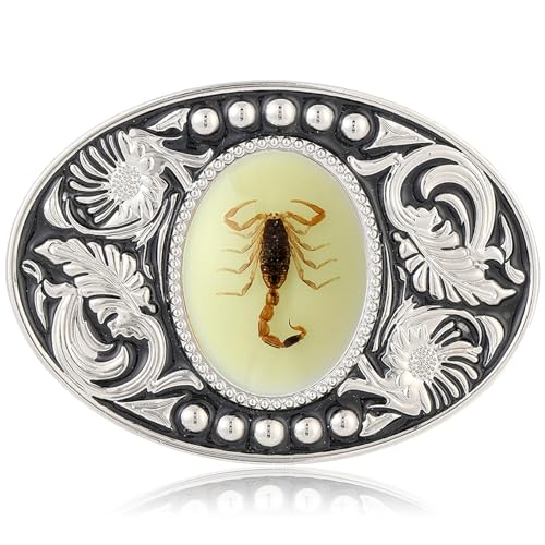 Flipslo Hebilla de cinturón para hombre, luminosa, 3D, escorpión, occidental, accesorio de vaquero ovalado americano