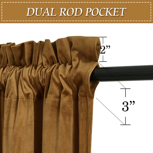 Image of RYB HOME Extra Long Velvet Curtains 102 inches for Sliding Patio Glass Door | Energy Saving, Theraml Privacy UV Heat Blocking, for Living Room Bedroom Dining Room, Gold Brown, W52 x L102, 2 Panels