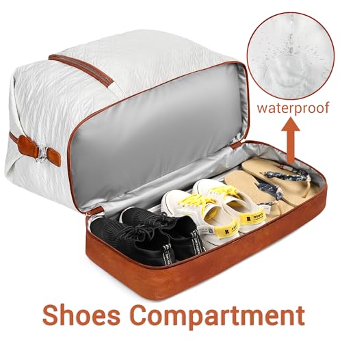 Image of Travel Weekender Bag for Women, Overnight Bag with Shoe Compartment, Oversized Travel Duffel Bag Carry On Tote with Trolley Sleeve 21 inch for Weekend Travel Business Trip, White Houndstooth 3pcs, Large