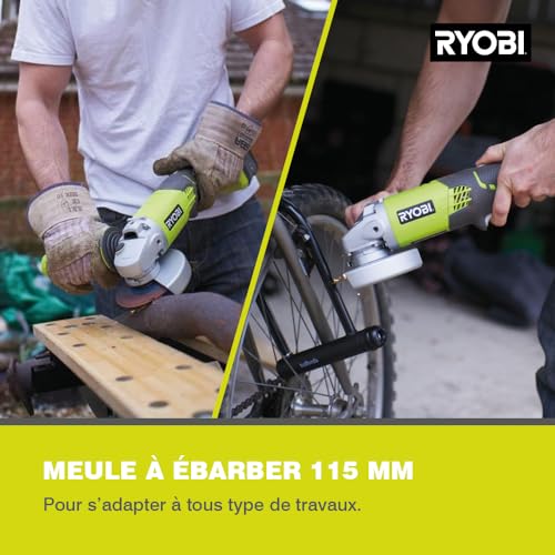 RYOBI Meuleuse d’Angle Sans Fil 18V ONE+ R18AG-140S – Compacte, 115mm, 1 Batterie 4.0Ah Incluse, Sécurité Active – Coupe, Ponçage, Ébarbage