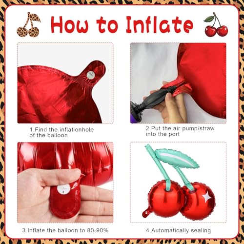Image of Red Cheetah Birthday Decorations, Banner with Foil Balloons | Quick and Easy Setup, Can Float, for Bachelorette Party Decor, Kiss the Miss Goodbye, Women's Birthday