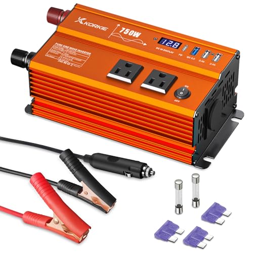 750W Pure Sine Wave Inverter, Car Power Inverter, 12V DC to 110V AC Power Converter, Emergency Power...