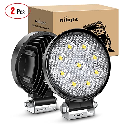 Nilight 15016F-B Led 2PCS 4.5" 27w 3000LM Round Flood Light Pod Off Road Fog Driving Roof Bar Bumper for Jeep,SUV Truck, Hunters, 2 Years Warranty