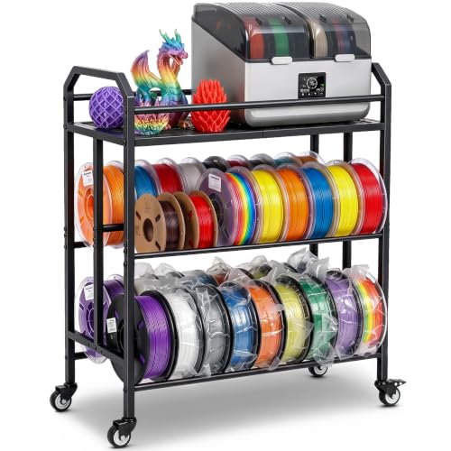 3D Printer Filament Storage Rack 3 Tiers Heavy Duty Metal Filament Spool Holder Holds 36 Spools Sturdy Rolling Filament 