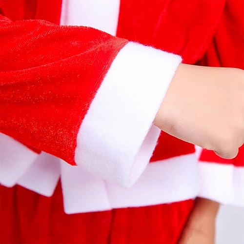 Miniatura 6 de ITODA Disfraz de Navidad de Papá Noel para niños, 3 piezas de terciopelo para fiesta, cosplay, chaqueta de Navidad + pantalones + accesorios para