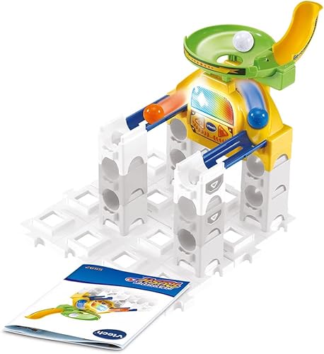 VTech - Marble Rush, circuito electrónico de bolas de expansión Tourbillon sonidos y luces, juego de construcción, 4 piezas, 3 bolas, regalo para