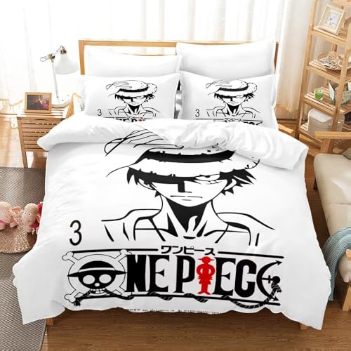 Enfunt-Home Anime Parure De Lit avec Housse De Couette Luffy, 1 Et 2 Personnes Parure De Lit Anime, Drap De Lit pour Enfants Garçons Filles