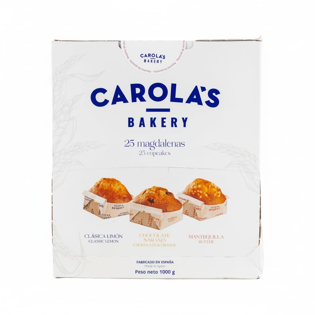 Surtido de 25 Magdalenas Artesanales - Pack 1 kg de Bollería Tradicional - Sabores Limón, Chocolate con Naranja y Mantequilla - Carola's Bakery - Ideal para Desayunos y Meriendas en Familia - NEXU