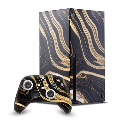 Ensemble autocollant Xbox Series X finition marbre noir et doré de luxe