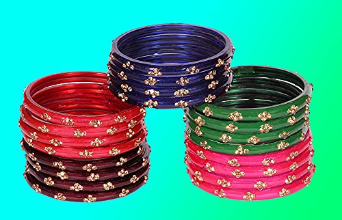 Image of NMII Fancy Glass Bangle Set For Women & Girls | Kada Bangles For Daily Use | Kaanch Ke Kade | Multicolor Kada Set | Chudi For Women | Fancy Women's Bangles For Wedding, Party & Gift