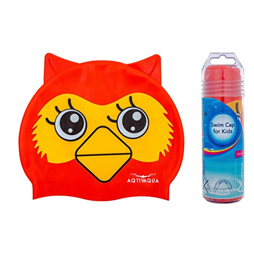 AqtivAqua Swim Cap Kids Swimming Cap for Kids Girls Boys Youth Childrens Silicone Hat (Red Colour)