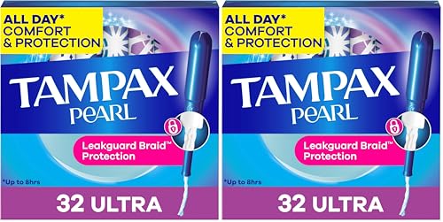 Image of Tampax Tampons Ultra Absorbency | Unscented | Leakguard Braid | 32 Count | Pack of 2