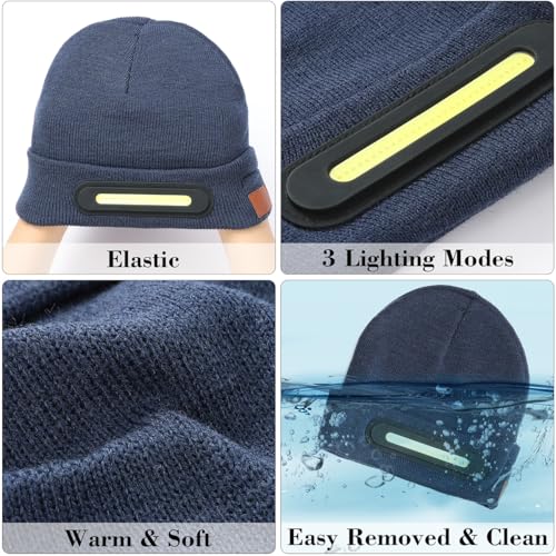Image of LED Beanie with Light, Unisex USB Rechargeable Headlamp Beanie Flashlight Beanie Hat for Men Women