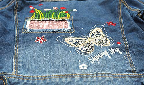 KIDSCOOL SPACE Little Girl Jean Jacket,Flower Embroidered Denim Outfits3