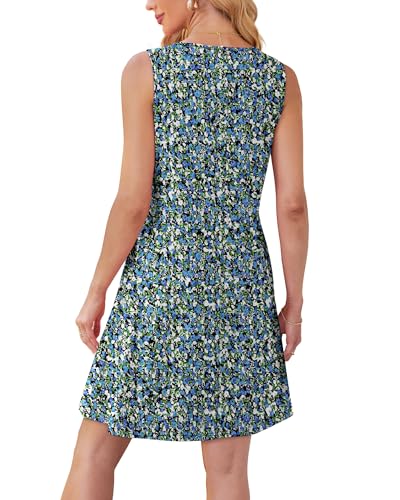 Image of OFEEFAN Womens Pleated Front Tank Dresses Fashion Spring Sleeveless Pockets Sundress Casual Summer