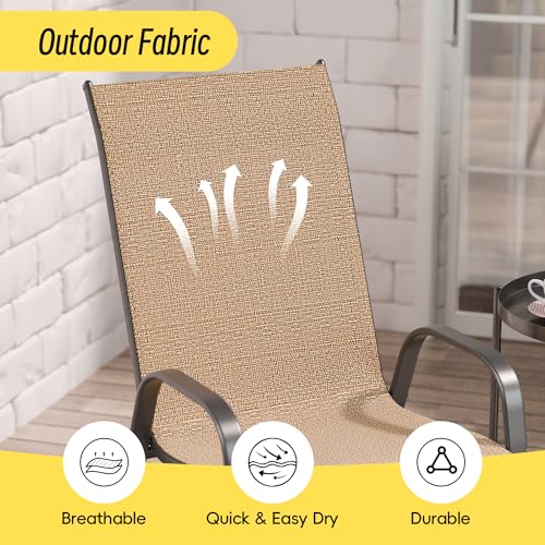 Image of Betterhood Patio Chairs Set of 4, Stackable Outdoor Dining Chairs Set with Breathable Seat Fabric, All-Weather Powder-Coated Metal Frame for Deck, Pool Side and Backyard, 350LBS Capacity (Khaki)