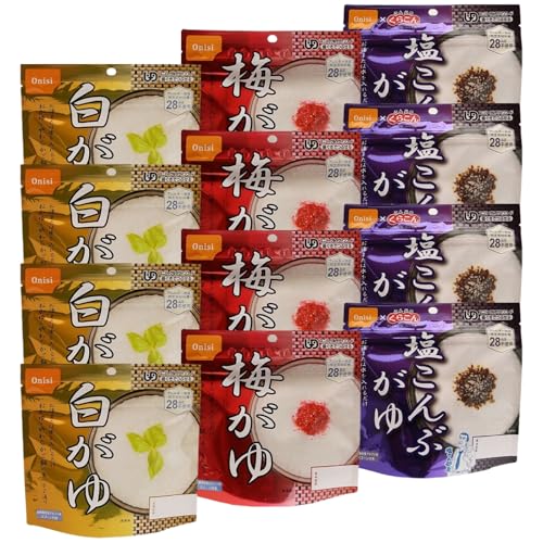 アルファ米 おかゆ 3種セット×4袋 白がゆ 梅がゆ 塩こんぶがゆ 非常食 保存食 防災グッズ 防災用品 備蓄用 尾西食品