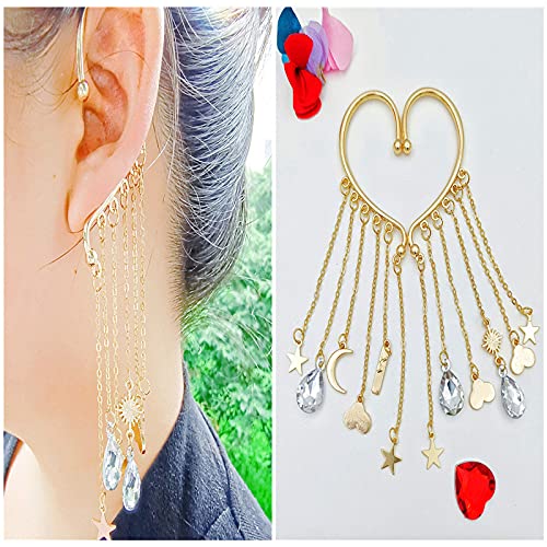 Csiyanjry99 2 Pcs Ear Wrap Tassel Dangle Earrings Agate Pearl Ear Cuffs For Women Girls -Non Pierced Ear Cartilage Wrap Hoop Earrings Gold Silver (A-S (Bullets)) #TOP6
