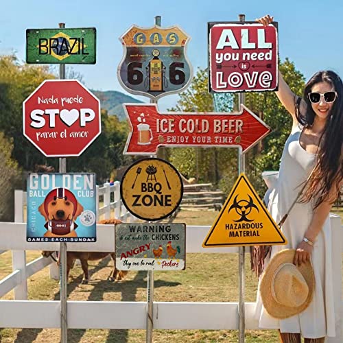 Retro Warning Chicken Metal Signs Wall Art Decorative Farm Plaques Warning Do Not Make The Chickens Angry They Can Be Real Peckers Vintage Iron Posters For Farm Decor 8X12 Inches #TOP6