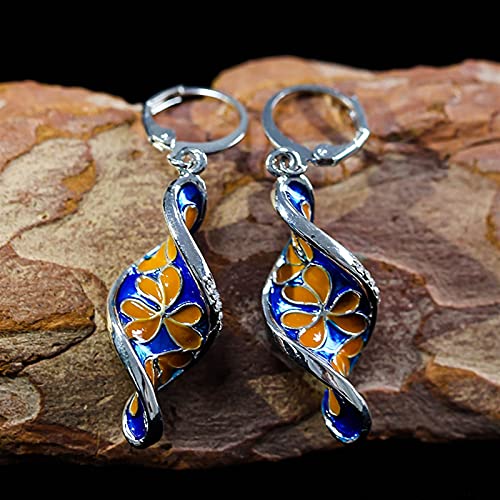 Pendientes musicales geométricos mujer con colgante de dos tonos y piedra verde