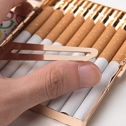 Image of Retro Metal Cigarette Case - Women and Men ，Portable Pocket Carrying Cigarette Box Case-Double Sided Spring Clip Open Pocket，Holds 18 Regular Size Cigarettes for 100mm Cigarettes (Gold)