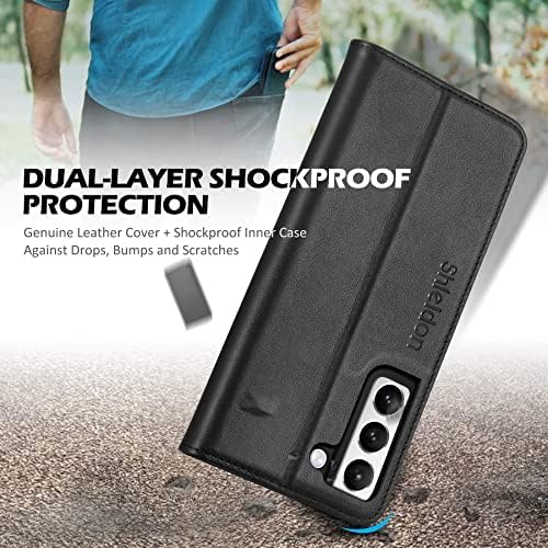 SHIELDON Case for Galaxy S22 5G, Genuine Leather Wallet Case with [Credit Card Holder][RFID Blocking][Viewing Stand][TPU Shockproof] Magnetic Flip Cover Compatible with Galaxy S22 6.1" 2022, Black