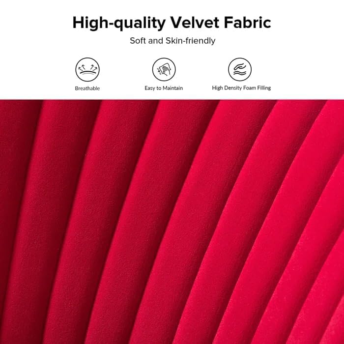 Image of Modern Upholstered Accent Velvet Chair Single Seater Channel Tufted Wing Back Chair with Golden Matel Legs for Living Room, Bedroom, Dining Room, Red