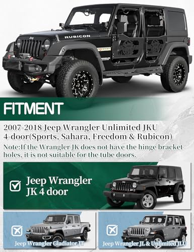 Image of JROAD Jeep Wrangler JK Summer Tubular Half Doors Fit For 2007-2018 Jeep Wrangler JK Unlimited 4-Door Soldier Pattern Front & Rear Tube Doors With Side View Mirror