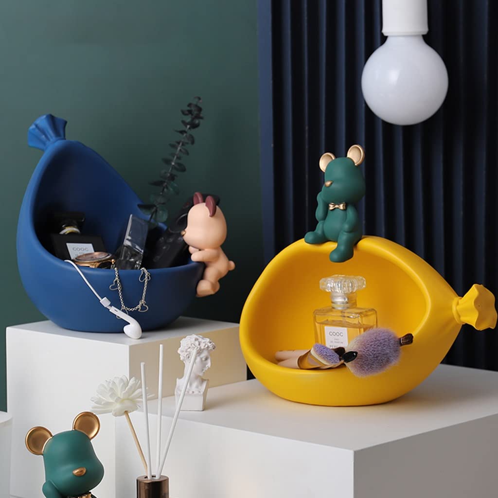Valet Tray Pojemnik Na Biżuterię,Tace Ozdobne Do Wystroju Domu,Żywiczna Figurka Candy Dish Biżuteria Kolczyki Uchwyt Home Living Room Table Decor (Color : Yellow)