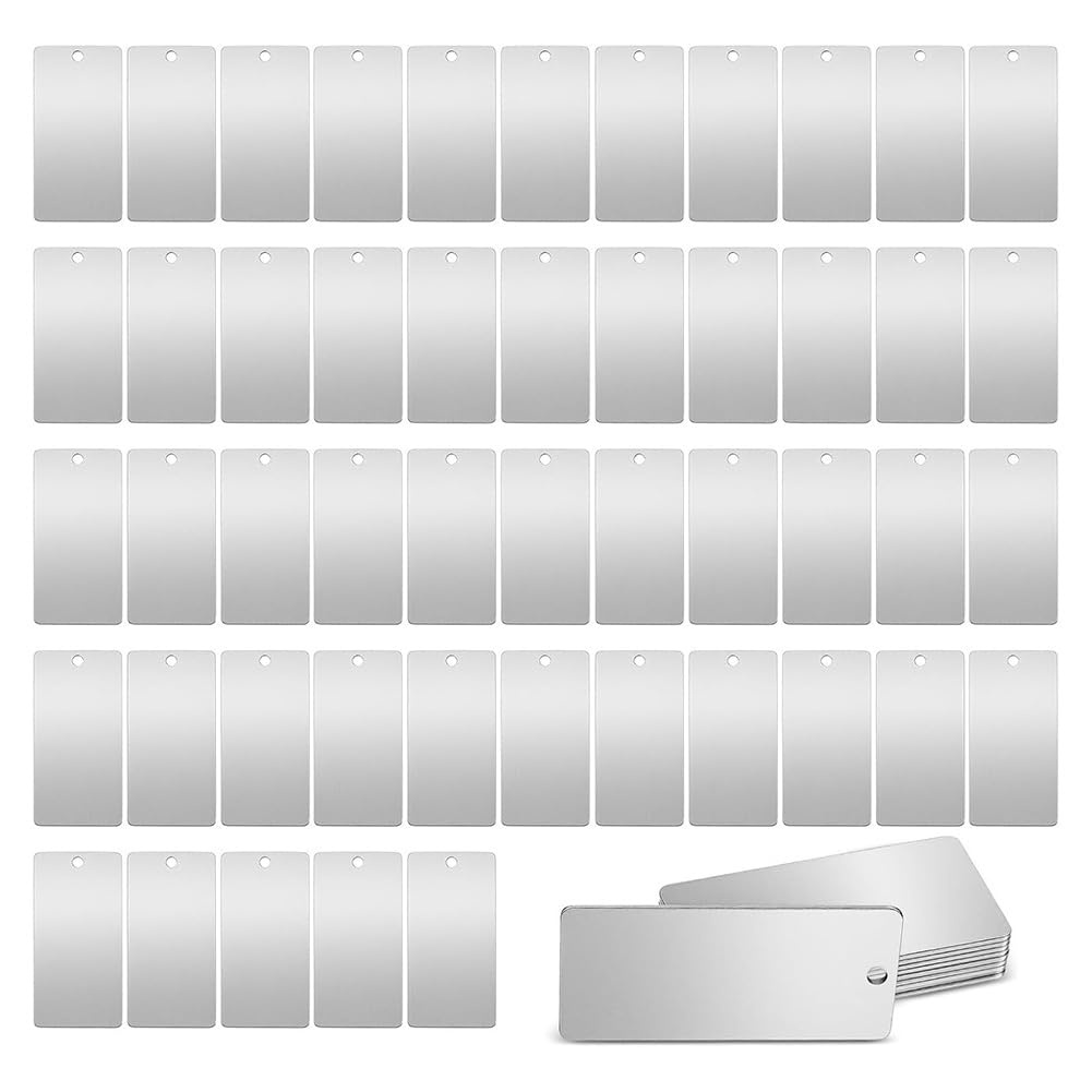 Jnchdghwa As Shown Stainless Steel Metal Engraving Blanks 50 Pack, 1X2 Inch Silver Rectangle Tags For Stamping