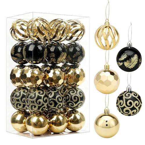 Forbabe Weihnachtskugeln Schwarz Gold 6cm, 30 PCS Bruchsicher...