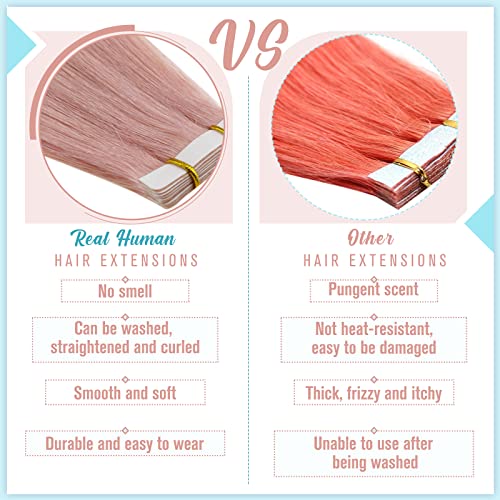 RUNATURE Tape in Hair Extensions Human Hair Pink Tape Hair Extensions Real Human Hair Colored LightPink Tape Hair 12 Inch 20 Gram 10pcs - Image 4