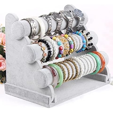 Stratalife Bracelet Holder Bracelet Dispaly Stand Velvet Jewelry Display Bracelet Storage Organizer Bracelet Display for Selling Watch Jewelry Tower 3 Tier (Gray Velvet) Cover