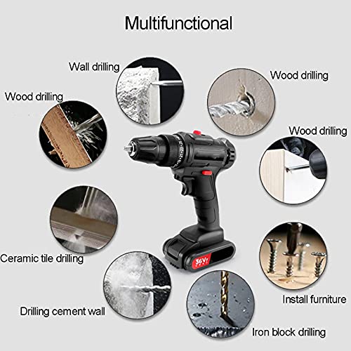 XMGJ 36V Akku-Bohrmaschine, Elektroschrauber Schraubendreher Elektrowerkzeuge, Handbohrmaschine Mit Wiederaufladbarer Lithium Batterie,2 Battery – Bild 3
