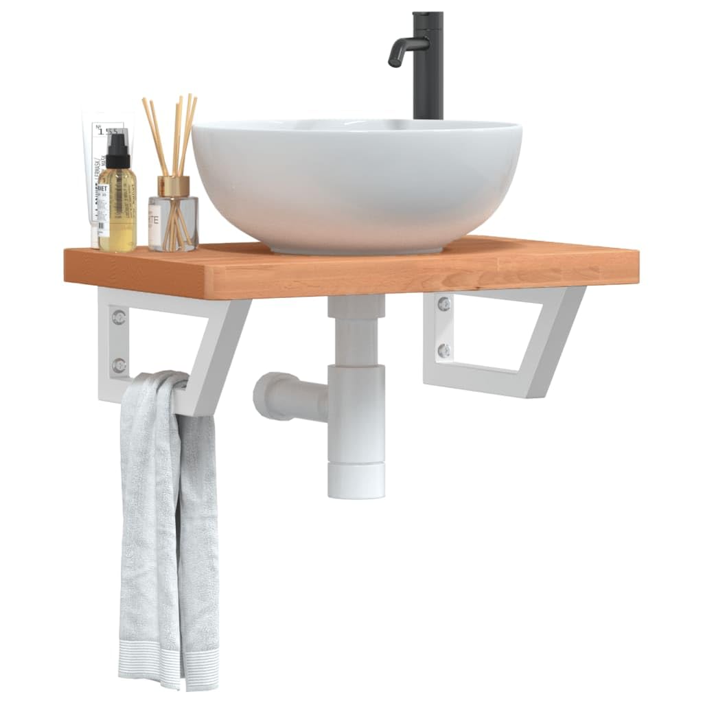Lavabo da parete in legno massello di faggio, 60 x 40 cm