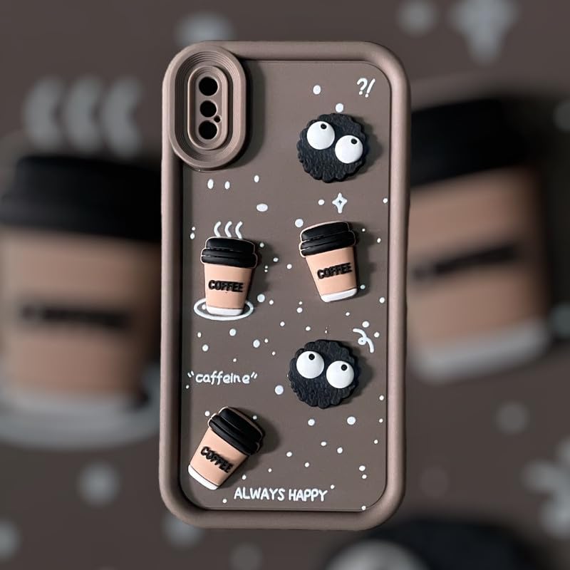 Image of Back Case Cover Compatible for iPhone Xs | Pack of 2 Combo Black & Brown Case | Cute Fun Cartoon 3D Ball Coffee Silicone Case | Body Protection | Camera Protection | Shock Proof