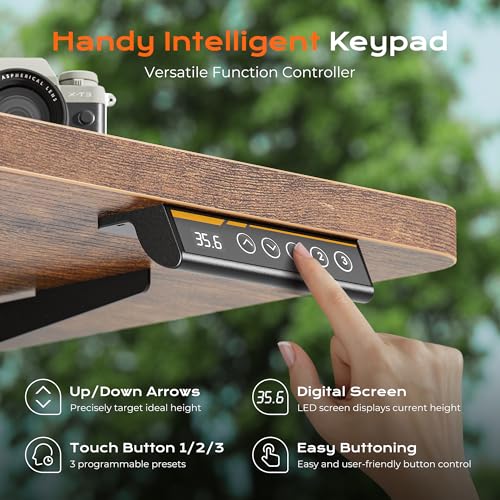 Huuger 63 x 28 Large Electric Standing Desk, Height Adjustable Computer Desk, 27.6" Deep Desktop, Stand up Gaming Office Table with 2 Hooks, 3 Preset Heights, for Home Office, Rustic Brown
