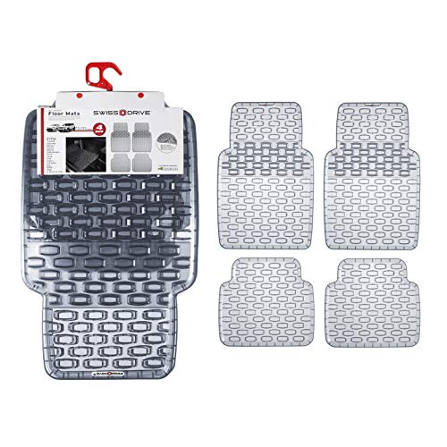 Swiss Drive Rubber Car Mats 4 pcs Shield Car Floor Mats Rubber Front Rear PVC Rubber Floor Mats for Cars SUV Van Truck â€“ All-Weather Protection Mats â€“ Heavy-Duty Mats(Grey)