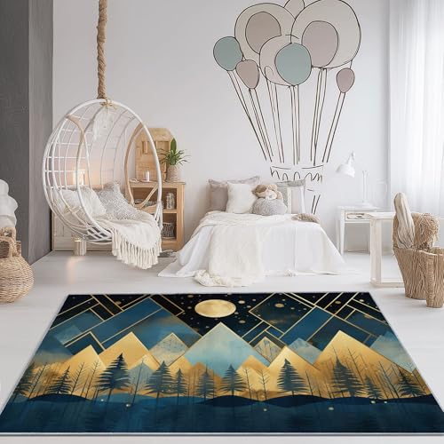 Tapis géométrique moderne bleu or tapis intérieur lavable 80x150cm - 5