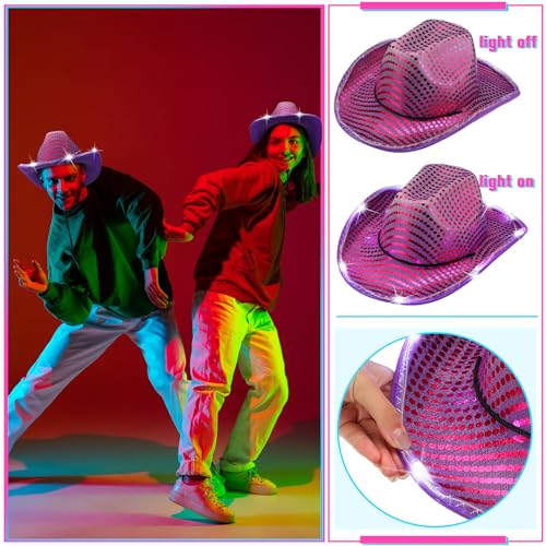 Image of Kigeli 10 Pcs Lights LED Cowboy Hat for Adult LED Flashing Hat for Western Cowboy Women Men Role Play