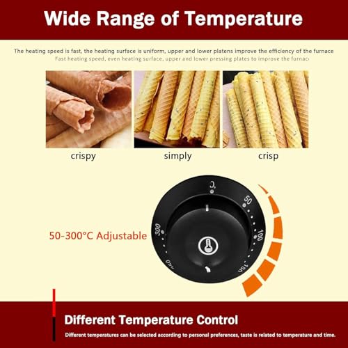 Macchina Professionale per Waffle con Controllo della Temperatura Regolabile - Ideale per Coni Gelato e Dessert in Negozi e panetterie, Piastra Quadrata,Square Square Plate