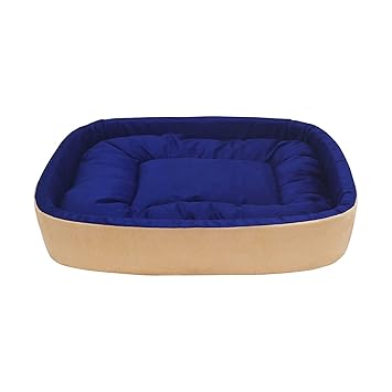 Hiputee Soft Velvet Reversible Oval Shape Cat Dog Pet Bed (Small, Blue-Cream)