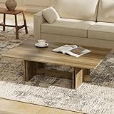QUINJAY 47 Inch Modern Farmhouse Coffee Table, Large Rectangular Wood Center Table with Cross Base for Living Room, Rustic Industrial Cocktail Table, Oak