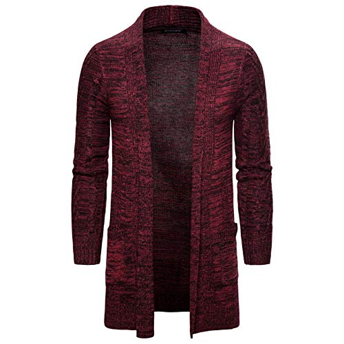Men's Long Cardigan Open Front Knit Sweater Shawl Collar Solid Cotton