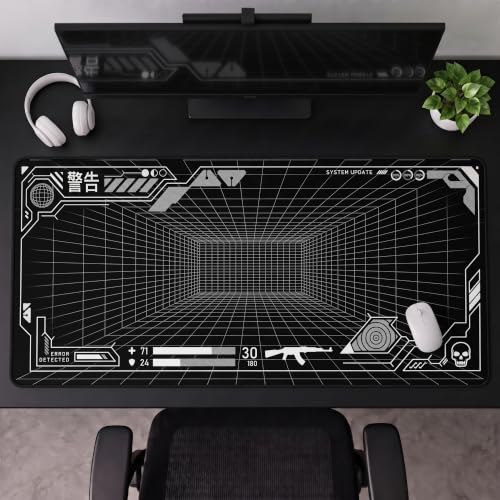 Image of Extended Desk Mat 458 x 915 mm | Premium Abstract Purple Desk Mat with Stitched Edges | 3mm Thick Non-Slip Desk Pad for Gaming, Office & Workstation (Gaming HUD)