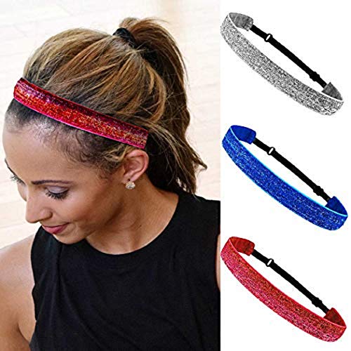 Simsly Sport Bow Glitter Headband Elastic Red Turban Hair Band Yoga Head Wraps for Women and Girls (Pack of 3)