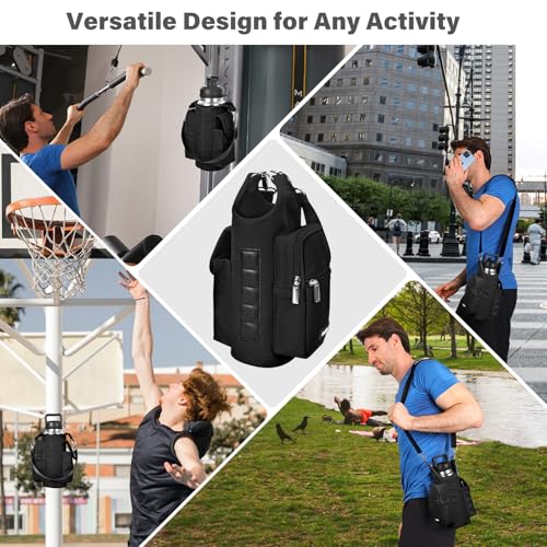 Image of icolor Black Magnetic Gym Bag Water Bottle Carrier Holder with Phone Pockets & Strap,Nylon Gym Magnetic Bag 5 Built-in Magnets Nylon Gym Accessories Organizer Bottle Pouch Sleeve for Men Women